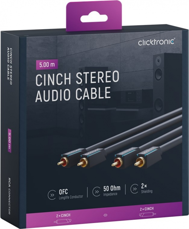 ClickTronic RCA-kabel, stereo Premiumkabel | 2x RCA plugg 2x RCA plugg | 5,0 m | OFC innerledare ClickTronic RCA-kabel, stereo Premiumkabel | 2x RCA plugg 2x RCA plugg | 5,0 m | OFC innerledare