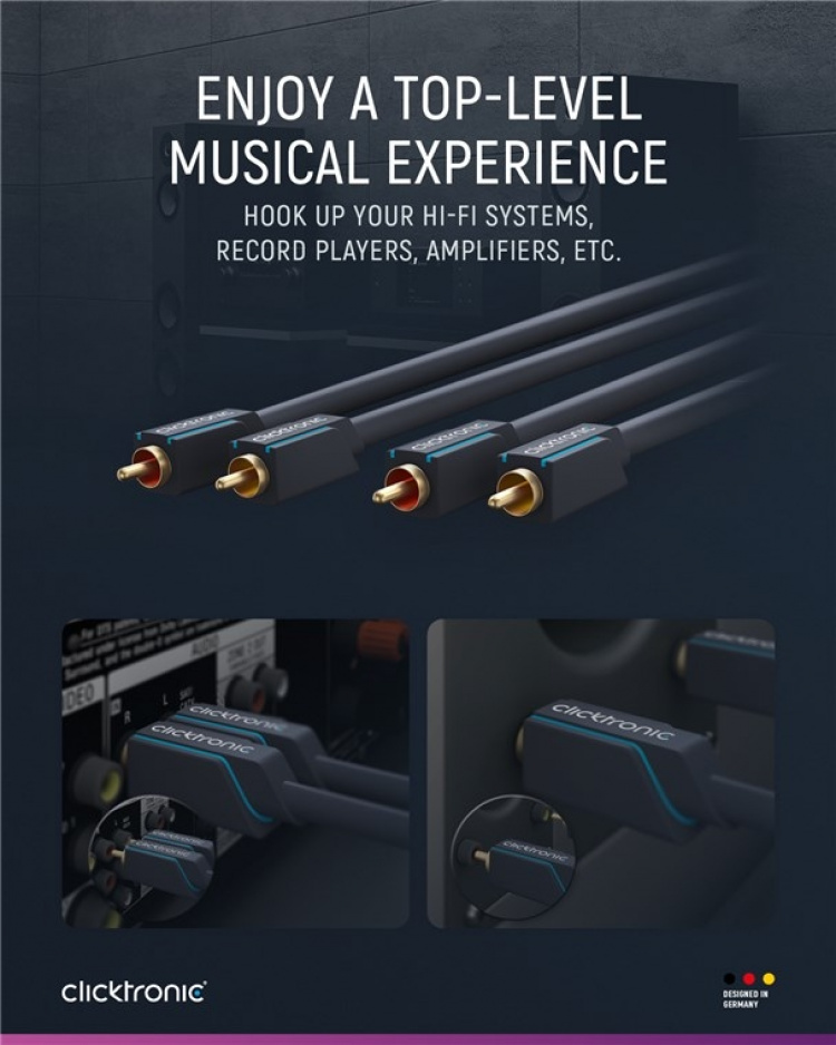 ClickTronic RCA-kabel, stereo Premiumkabel | 2x RCA plugg 2x RCA plugg | 5,0 m | OFC innerledare ClickTronic RCA-kabel, stereo Premiumkabel | 2x RCA plugg 2x RCA plugg | 5,0 m | OFC innerledare