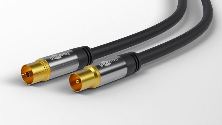 Goobay TV-antennkabel (135 dB), 4x skärmad guldpläterad, koaxial-uttag > koaxial-plugg Goobay TV-antennkabel (135 dB), 4x skärmad guldpläterad, koaxial-uttag > koaxial-plugg