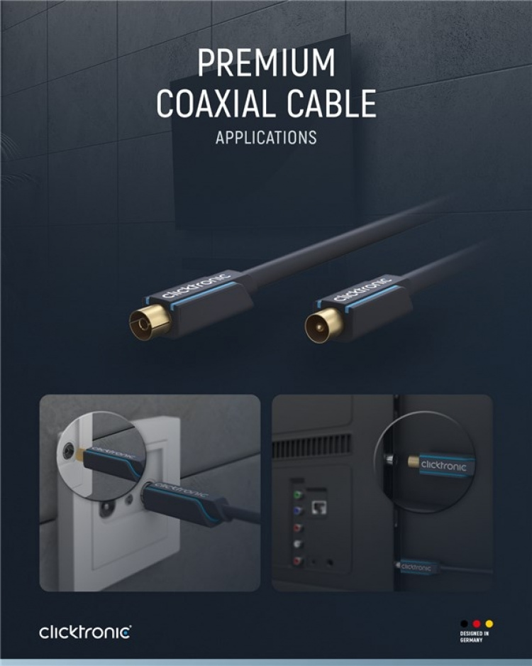 ClickTronic Koaxialkabel Premiumkabel | Koaxialkontakt Koaxialkoppling | 5,0 m | > 95 dB ClickTronic Koaxialkabel Premiumkabel | Koaxialkontakt Koaxialkoppling | 5,0 m | > 95 dB