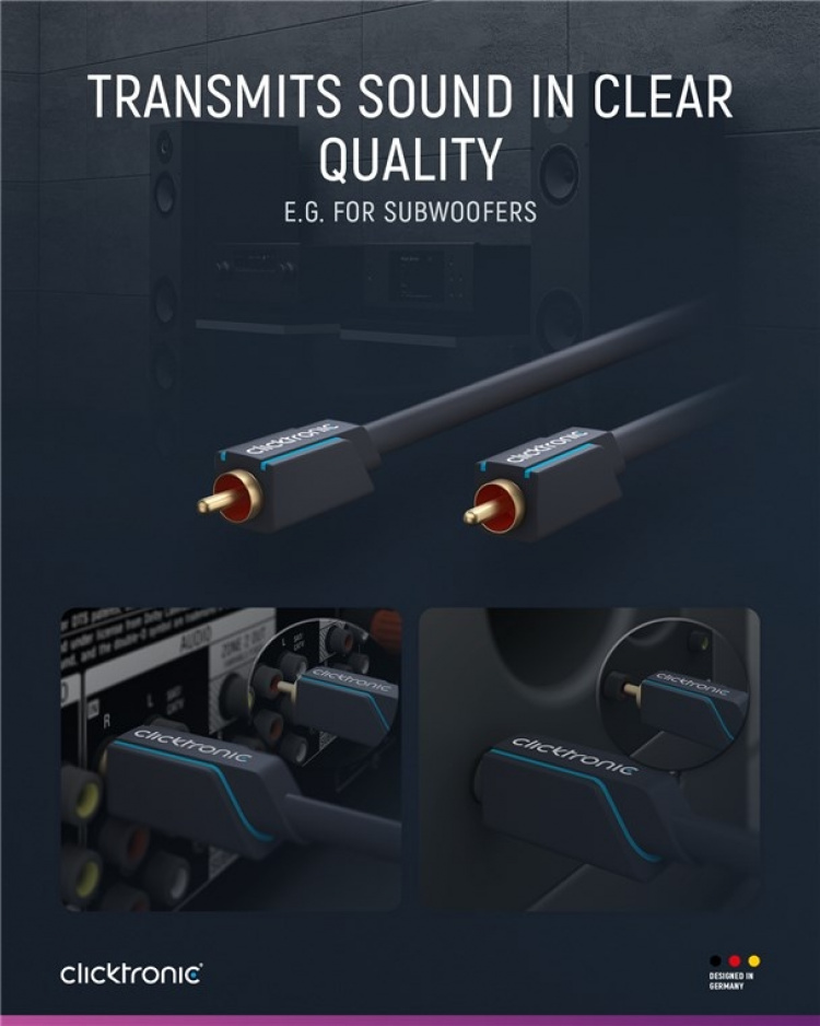 ClickTronic RCA-kabel, mono Premiumkabel | 1x cinch plug 1x cinch plug | 7,5 m | OFC innerledare