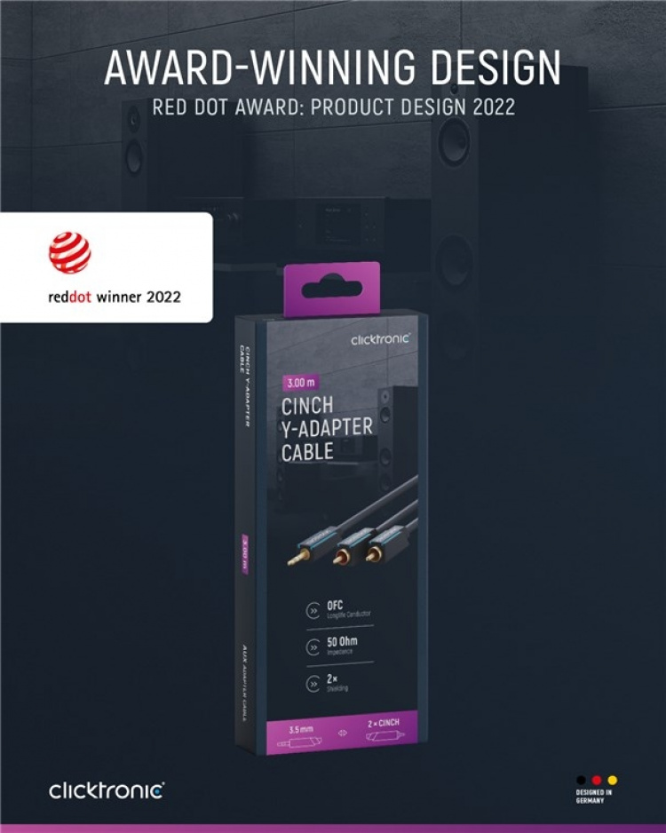 ClickTronic 3,5 mm AUX till RCA-adapterkabel, stereo Premiumkabel | 1x 3,5 mm jackkontakt 2x cinchkontakt | 3,0 m | OFC innerledare ClickTronic 3,5 mm AUX till RCA-adapterkabel, stereo Premiumkabel | 1x 3,5 mm jackkontakt 2x cinchkontakt | 3,0 m | OFC innerledare