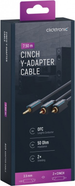 ClickTronic 3,5 mm AUX till RCA-adapterkabel, stereo Premiumkabel | 1x 3,5 mm jackkontakt 2x cinchkontakt | 7,5 m | OFC innerledare ClickTronic 3,5 mm AUX till RCA-adapterkabel, stereo Premiumkabel | 1x 3,5 mm jackkontakt 2x cinchkontakt | 7,5 m | OFC innerledare