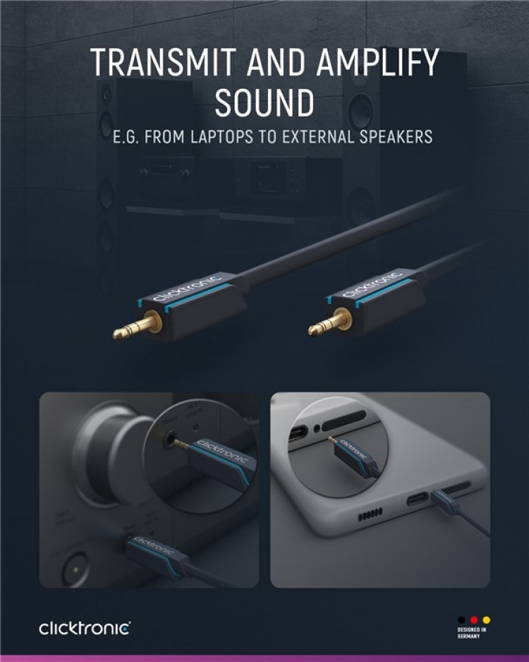 ClickTronic 3,5 mm AUX-kabel, stereo Premiumkabel | 1x 3,5 mm jackplugg 1x 3,5 mm jackplugg | 1,5 m | OFC innerledare ClickTronic 3,5 mm AUX-kabel, stereo Premiumkabel | 1x 3,5 mm jackplugg 1x 3,5 mm jackplugg | 1,5 m | OFC innerledare