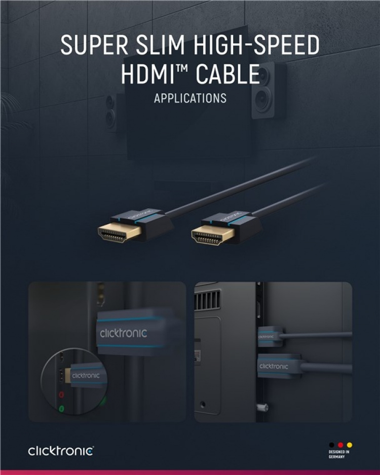 ClickTronic Ultra-Slim Höghastighets HDMI™-kabel med Ethernet Premiumkabel | 1x HDMI™-kontakt 1x HDMI™-kontakt | 0,5 m | UHD 4K @ 60 Hz ClickTronic Ultra-Slim Höghastighets HDMI™-kabel med Ethernet Premiumkabel | 1x HDMI™-kontakt 1x HDMI™-kontakt | 0,5 m | UHD 4K @ 60 Hz