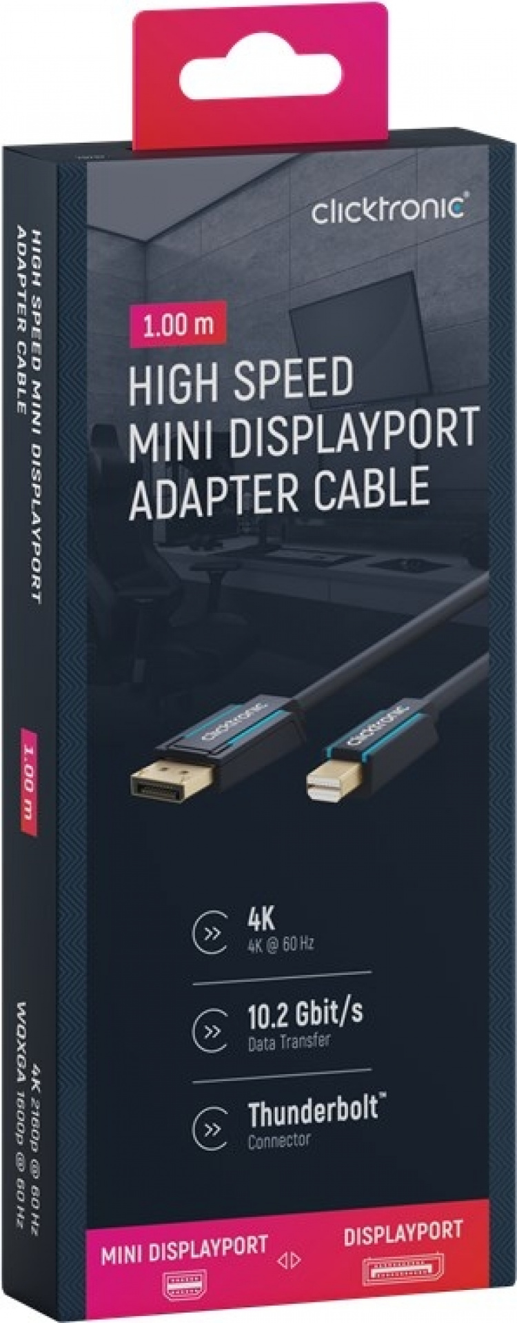 ClickTronic DisplayPort™ - mini DisplayPort™ -sovitinkaapeli premium-kaapeli | DisplayPort™-liitin mini DisplayPort™-liitin | 1,0 m | UHD 4K @ 60 Hz ClickTronic DisplayPort™ - mini DisplayPort™ -sovitinkaapeli premium-kaapeli | DisplayPort™-liitin mini DisplayPort™-liitin | 1,0 m | UHD 4K @ 60 Hz