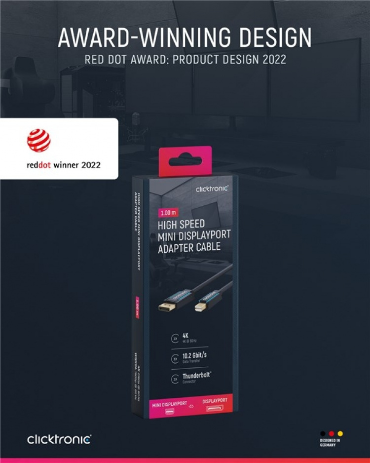 ClickTronic DisplayPort™ - mini DisplayPort™ -sovitinkaapeli premium-kaapeli | DisplayPort™-liitin mini DisplayPort™-liitin | 1,0 m | UHD 4K @ 60 Hz ClickTronic DisplayPort™ - mini DisplayPort™ -sovitinkaapeli premium-kaapeli | DisplayPort™-liitin mini DisplayPort™-liitin | 1,0 m | UHD 4K @ 60 Hz