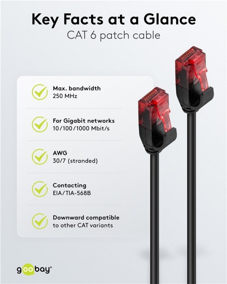 Goobay CAT 6 smal patchkabel, U/UTP, svart kopparledare (CU) Goobay CAT 6 smal patchkabel, U/UTP, svart kopparledare (CU)