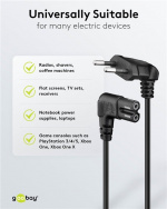 Goobay Anslutningskabel Euro-kontakt vinklad i båda ändar, 1,5 m, svart Euro-kontakt (typ C, CEE 7/16) > uttag C7