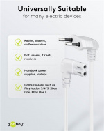 Goobay Anslutningskabel Euro-kontakt vinklad i båda ändar, 1,5 m, vit Euro-kontakt (typ C, CEE 7/16) > uttag C7