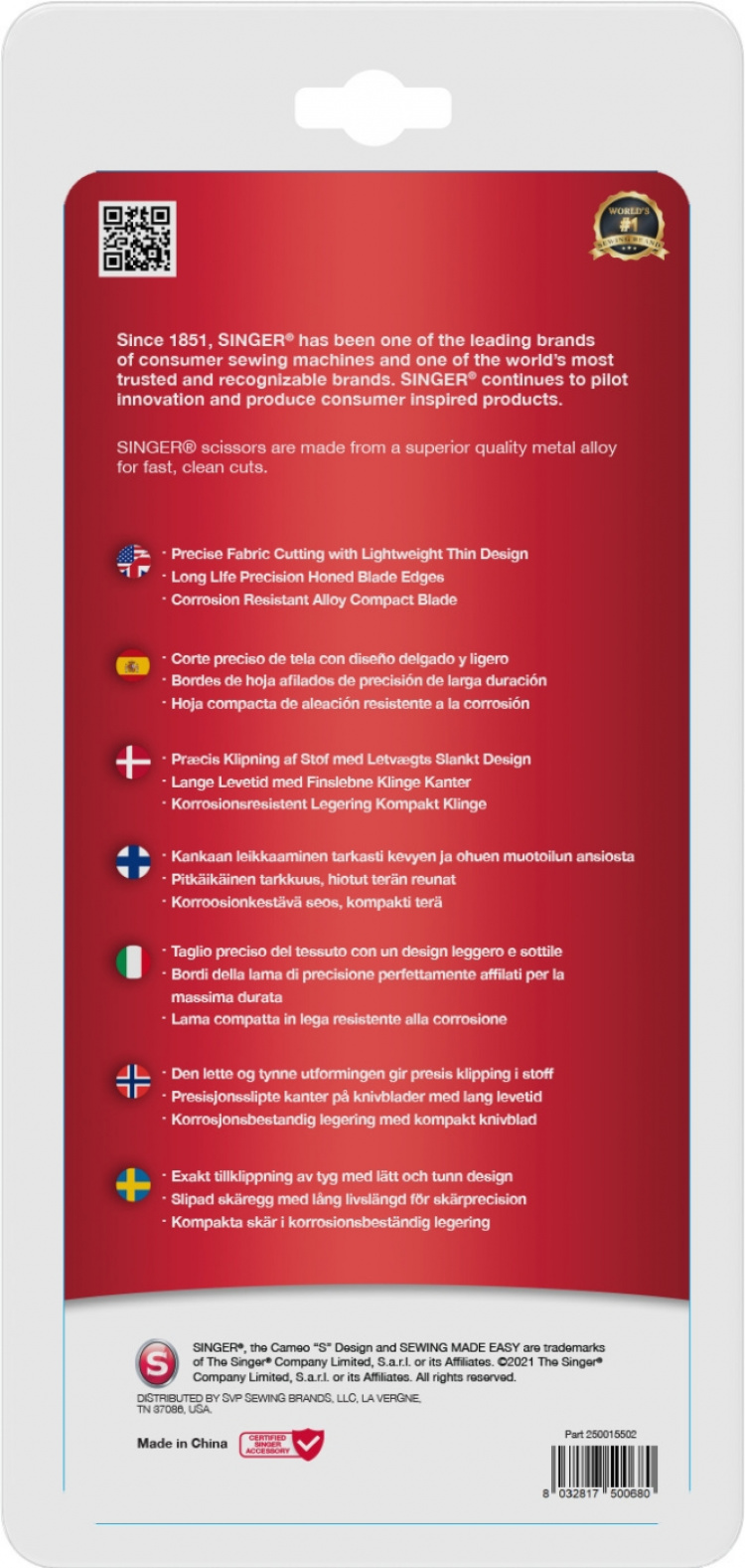 Singer vaatetussakset, 18 cm