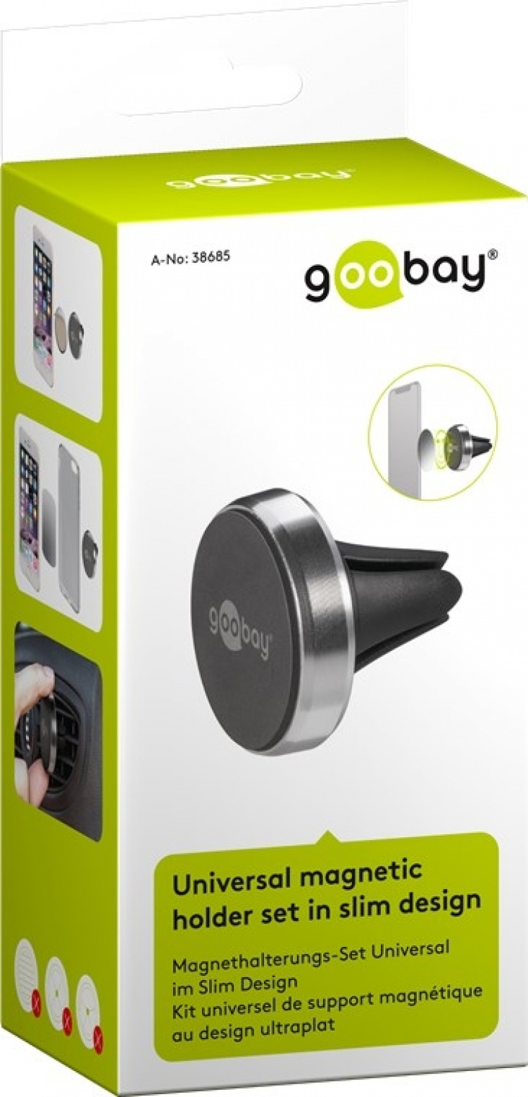 Goobay Universell magnethållare i smal design För enkel och säker fastsättning av små mobila enheter i fordonet Goobay Universell magnethållare i smal design För enkel och säker fastsättning av små mobila enheter i fordonet