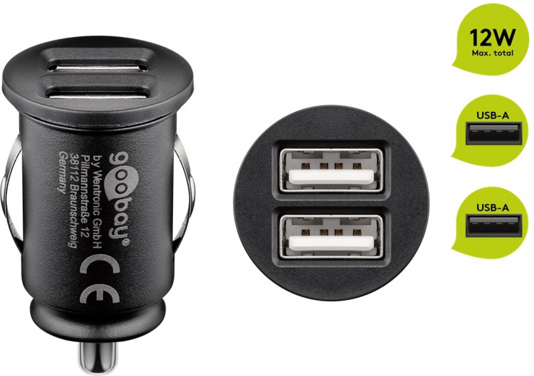 Goobay Dubbel USB-bilsladdare (12 W) 12 W max. 2,4 A (12/24 V) 2x USB Goobay Dubbel USB-bilsladdare (12 W) 12 W max. 2,4 A (12/24 V) 2x USB