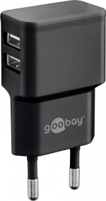 Goobay Apple Lightning Dual laddningssats (12 W) Strömförsörjningsenhet med 2x USB-uttag och Apple Lightning-kabel 1 m (svart)