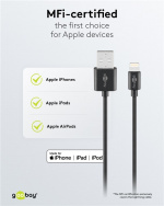 Goobay Apple Lightning Dual laddningssats (12 W) Strömförsörjningsenhet med 2x USB-uttag och Apple Lightning-kabel 1 m (svart)