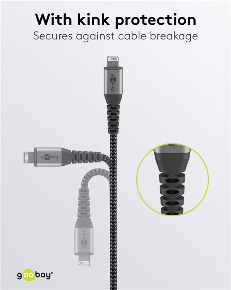 Goobay Lightning till USB-A-textilkabel med metallpluggar 0,5 m elegant och extra robust anslutningskabel för t.ex. Apple iPhone, iPad (Apple MFi certifierad) Goobay Lightning till USB-A-textilkabel med metallpluggar 0,5 m elegant och extra robust anslutningskabel för t.ex. Apple iPhone, iPad (Apple MFi certifierad)
