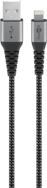 Goobay Lightning till USB-A-textilkabel med metallpluggar 1 m elegant och extra robust anslutningskabel för t.ex. Apple iPhone, iPad (Apple MFi certifierad) Goobay Lightning till USB-A-textilkabel med metallpluggar 1 m elegant och extra robust anslutningskabel för t.ex. Apple iPhone, iPad (Apple MFi certifierad)