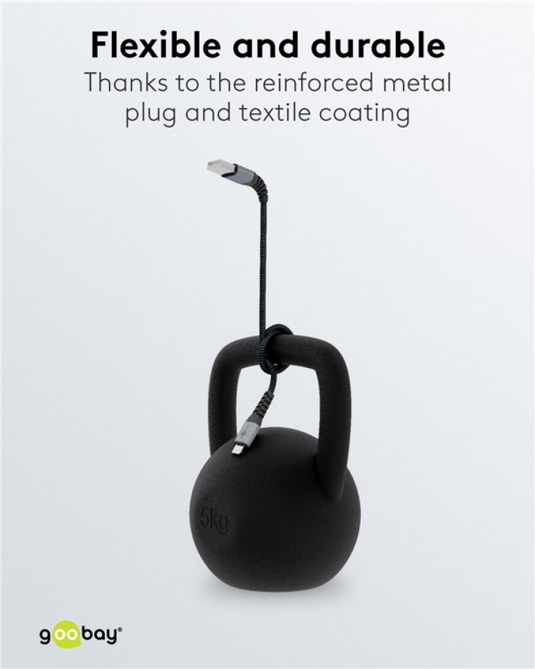 Goobay Lightning till USB-A-textilkabel med metallpluggar 2 m elegant och extra robust anslutningskabel för t.ex. Apple iPhone, iPad (Apple MFi certifierad)