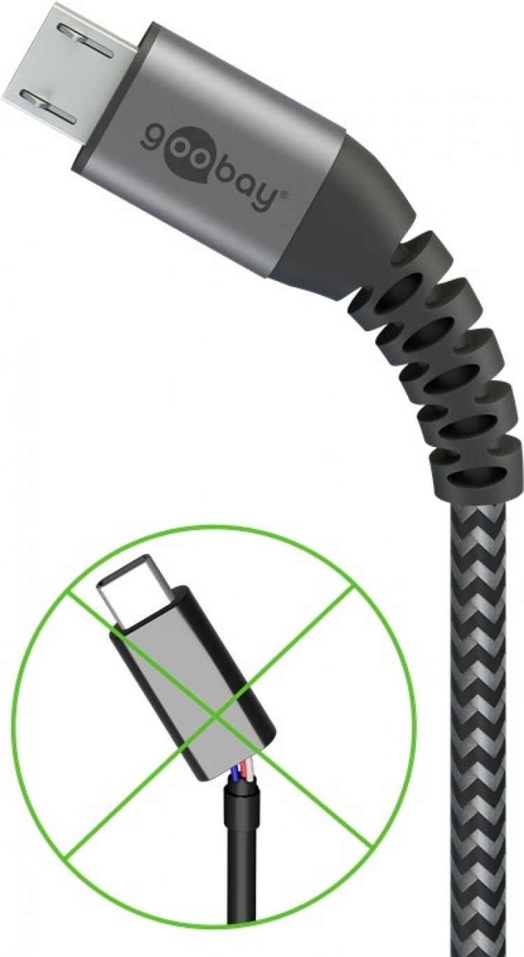 Goobay Micro-USB till USB-A textilkabel med metallkontakter 1 m elegant och extra robust anslutningskabel för enheter med Micro-USB-anslutning Goobay Micro-USB till USB-A textilkabel med metallkontakter 1 m elegant och extra robust anslutningskabel för enheter med Micro-USB-anslutning