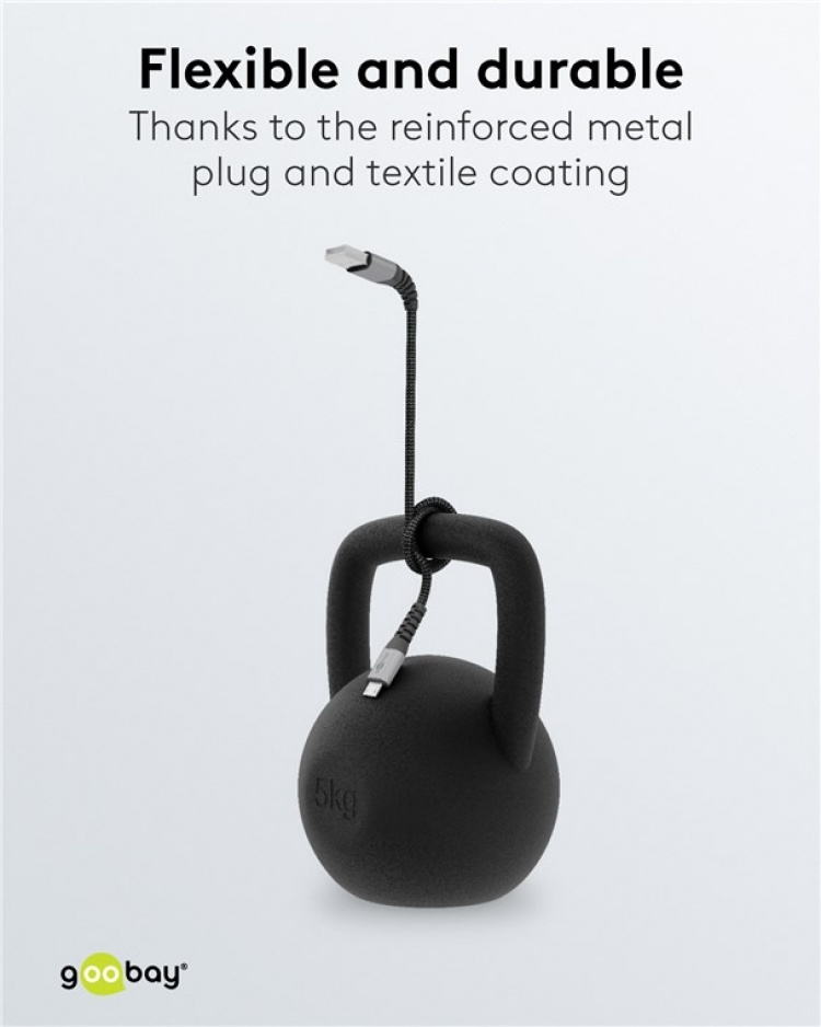 Goobay Micro-USB till USB-A textilkabel med metallkontakter 2 m elegant och extra robust anslutningskabel för enheter med Micro-USB-anslutning