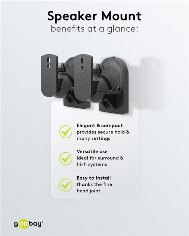 Goobay Högtalarfästning universal universalhögtalarhållare för väggmontering, (svängbart och lutat) för högtalare upp till max. 3,5 kg, svart Goobay Högtalarfästning universal universalhögtalarhållare för väggmontering, (svängbart och lutat) för högtalare upp till max. 3,5 kg, svart