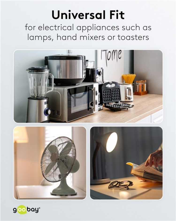 Goobay Kabel för skyddskontakt för montering, 1,5 m, vit stickkontakt med skyddsjord (typ F, CEE 7/7) > lösa kabeländar