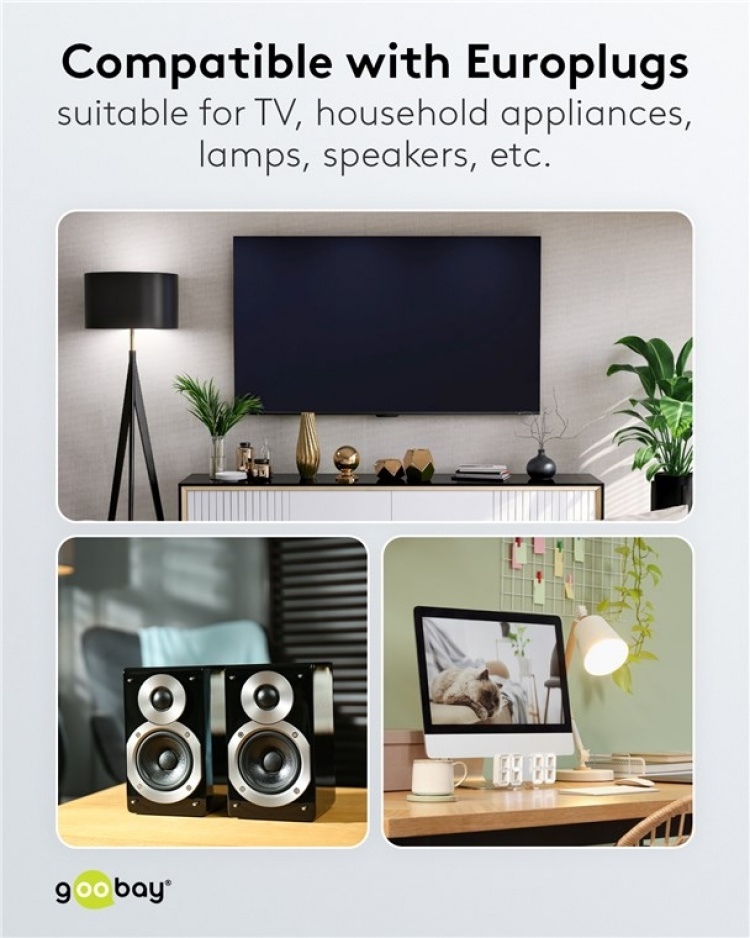 Goobay Förlängningskabel Europlug, 2 m, vit Europlug (typ C, CEE 7/16) > Europeiskt uttag