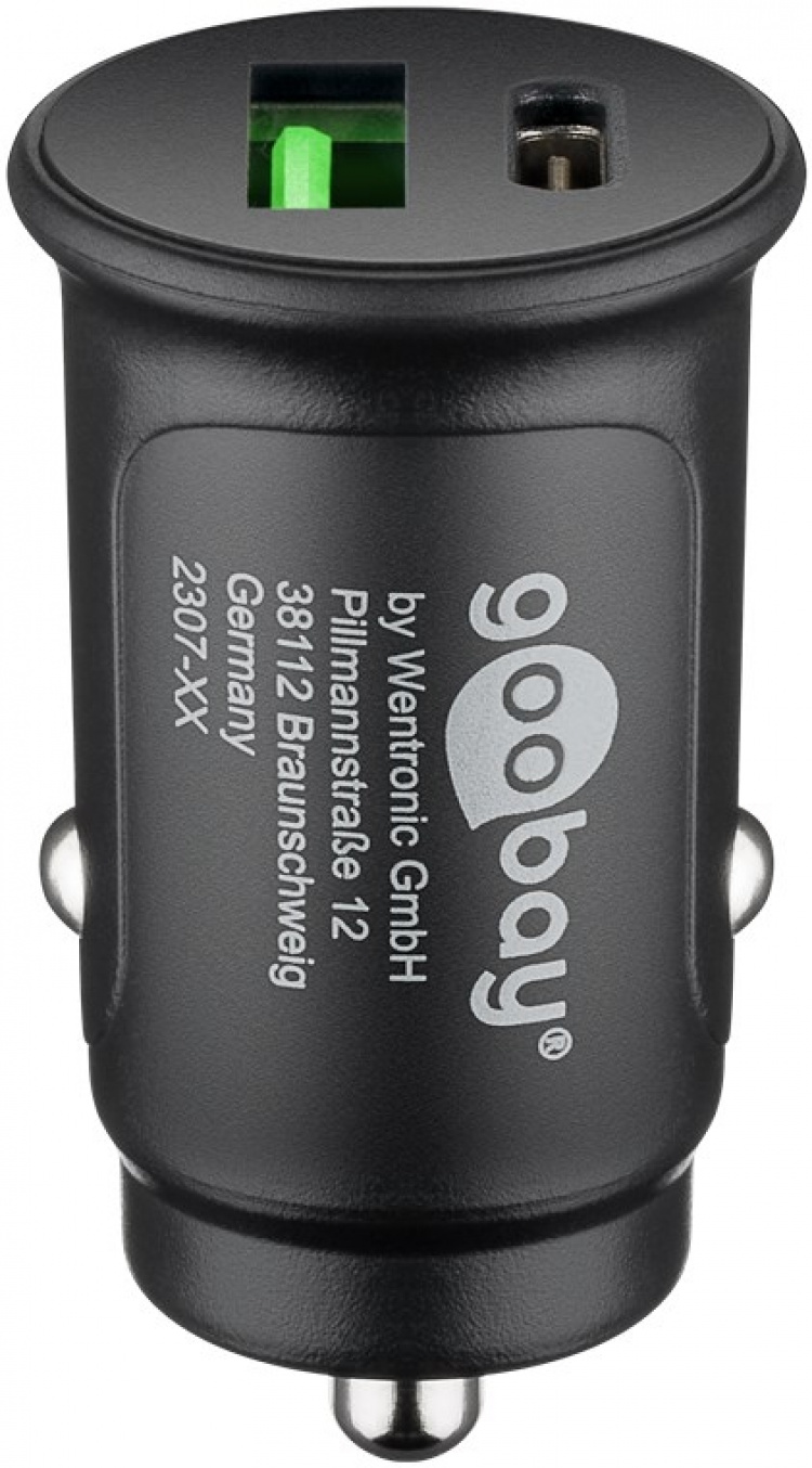 Goobay Dual-USB Auto Fast Charger USB-C™ PD (Power Delivery) (30 W) 30W (12/24V)lämplig för enheter med USB-C™ (Ström Delivery), såsom iPhone 12