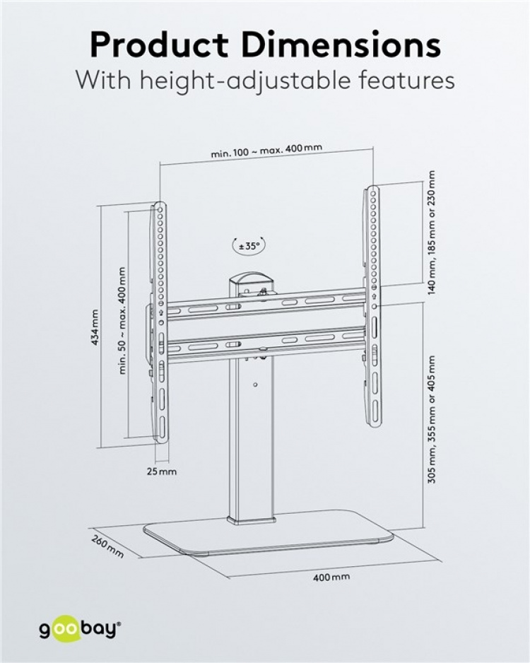 Goobay TV-pöytäjalusta Basic Fix 32-55 tuuman (81-140 cm) televisioille ja monitoreille, käännettävä Goobay TV-pöytäjalusta Basic Fix 32-55 tuuman (81-140 cm) televisioille ja monitoreille, käännettävä