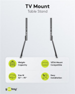 Goobay TV-pöytäjalusta 32-70 tuuman (81-178 cm) televisioille ja näytöille 50 kg:n painoon asti, kallistettava Goobay TV-pöytäjalusta 32-70 tuuman (81-178 cm) televisioille ja näytöille 50 kg:n painoon asti, kallistettava