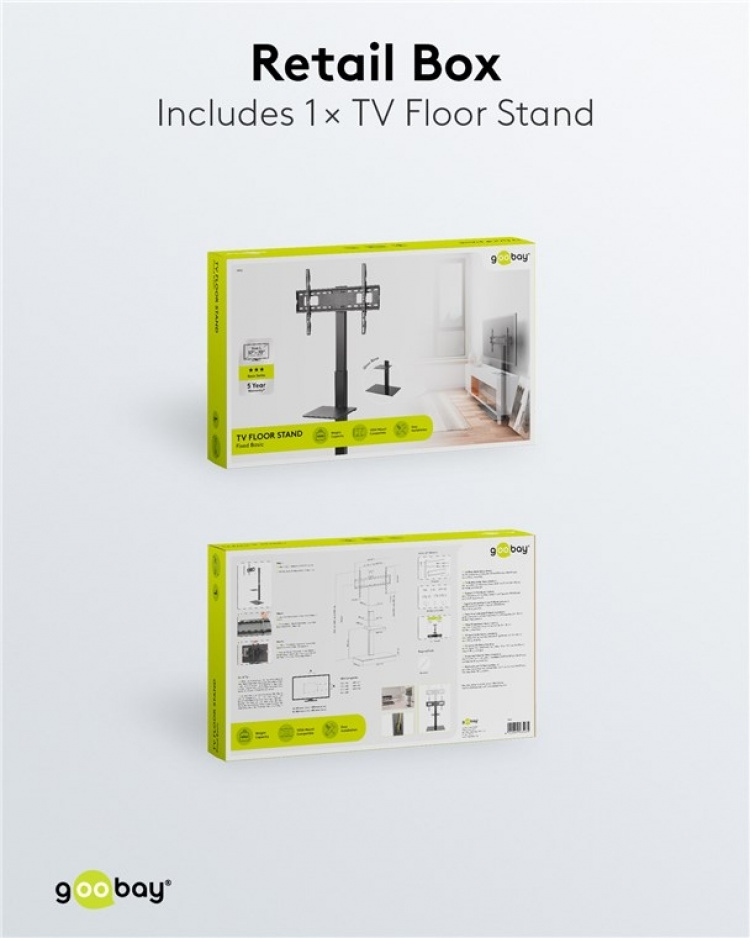 Goobay TV-golvstativ Basic (storlek L) för TV-apparater och bildskärmar mellan 37 och 70 tum (94-178 cm) upp till 40 kg, svängbar