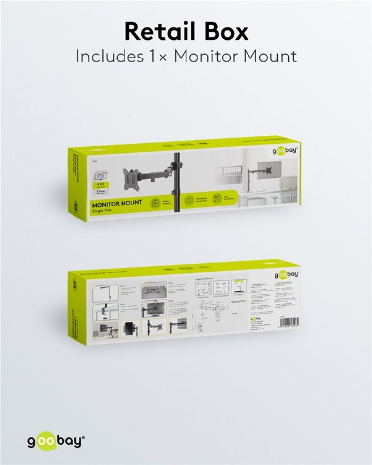 Goobay Monitor Mount Single Flex 17-32 tuuman (43-81 cm) näytöille, joiden paino on enintään 8 kg Goobay Monitor Mount Single Flex 17-32 tuuman (43-81 cm) näytöille, joiden paino on enintään 8 kg