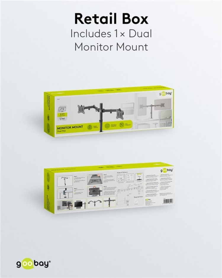 Goobay Dual Monitor Mount Flex 17-32 tuuman (43-81 cm) näytöille tarkoitettu joustava kiinnike