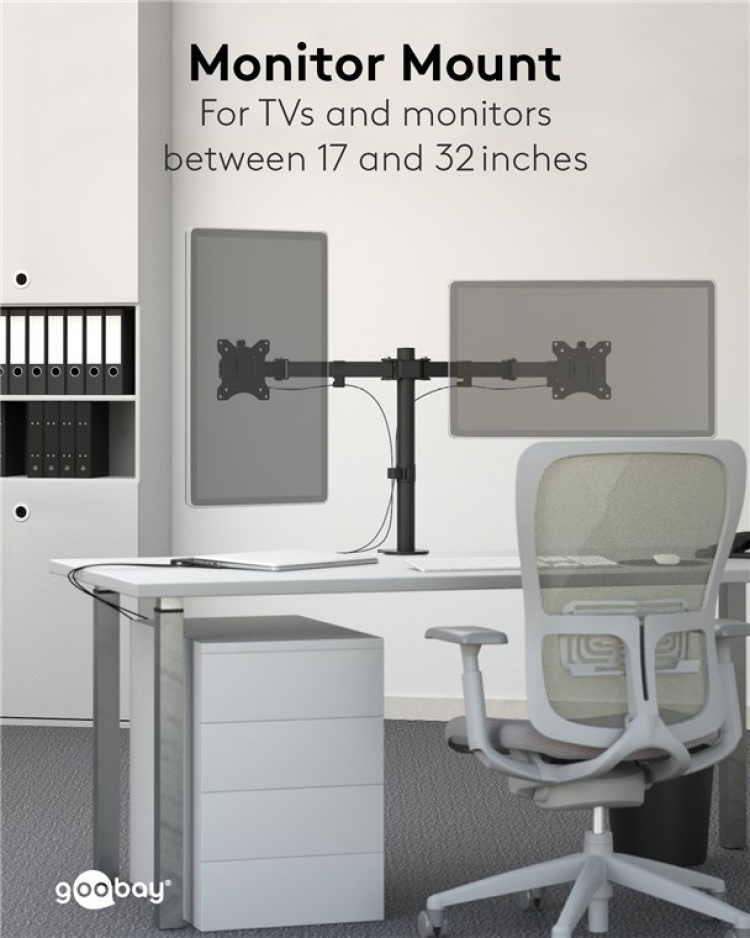Goobay Dual Monitor Mount Flex 17-32 tuuman (43-81 cm) näytöille tarkoitettu joustava kiinnike