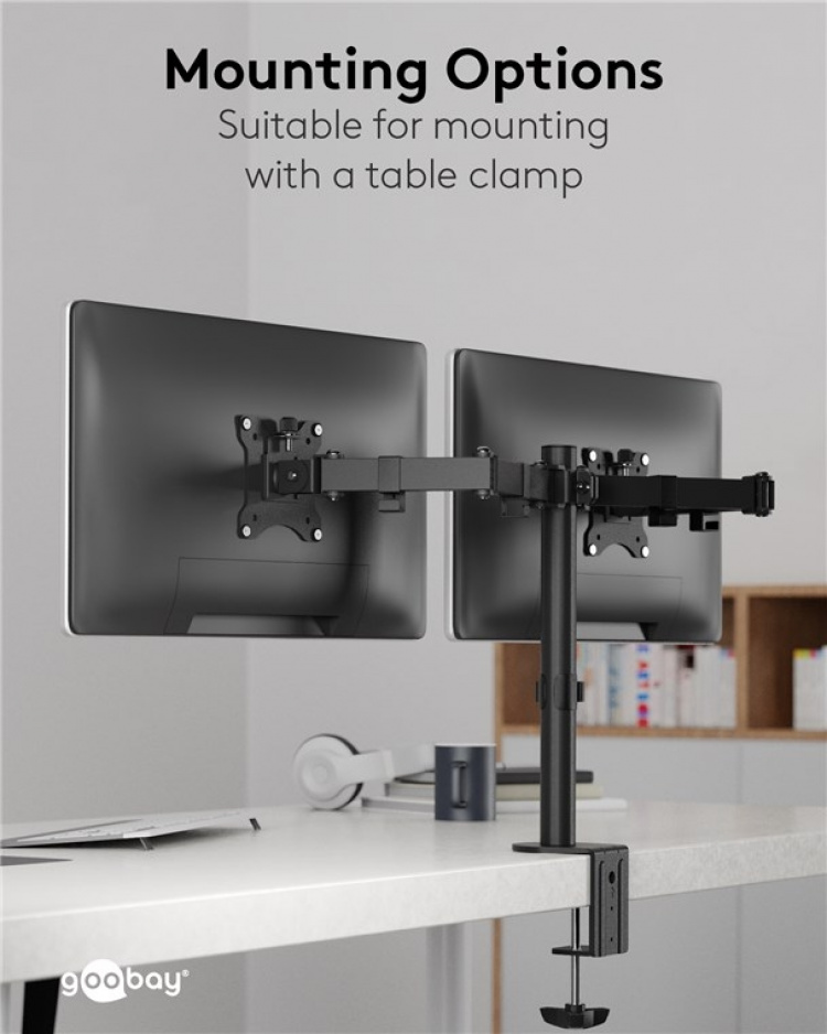 Goobay Dual Monitor Mount Flex 17-32 tuuman (43-81 cm) näytöille tarkoitettu joustava kiinnike