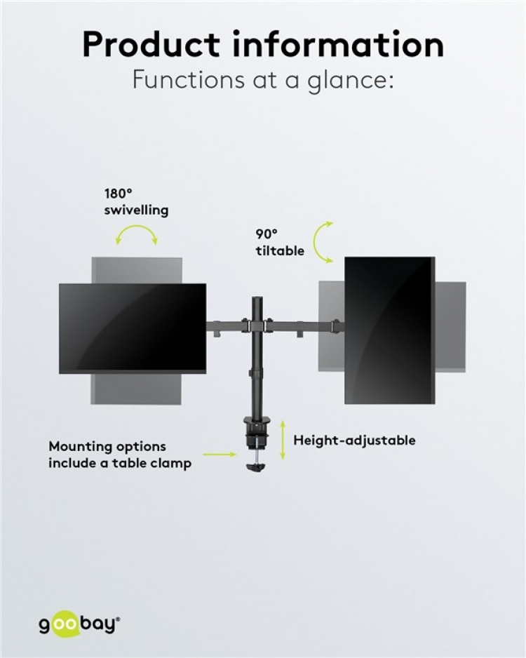 Goobay Dual Monitor Mount Flex 17-32 tuuman (43-81 cm) näytöille tarkoitettu joustava kiinnike