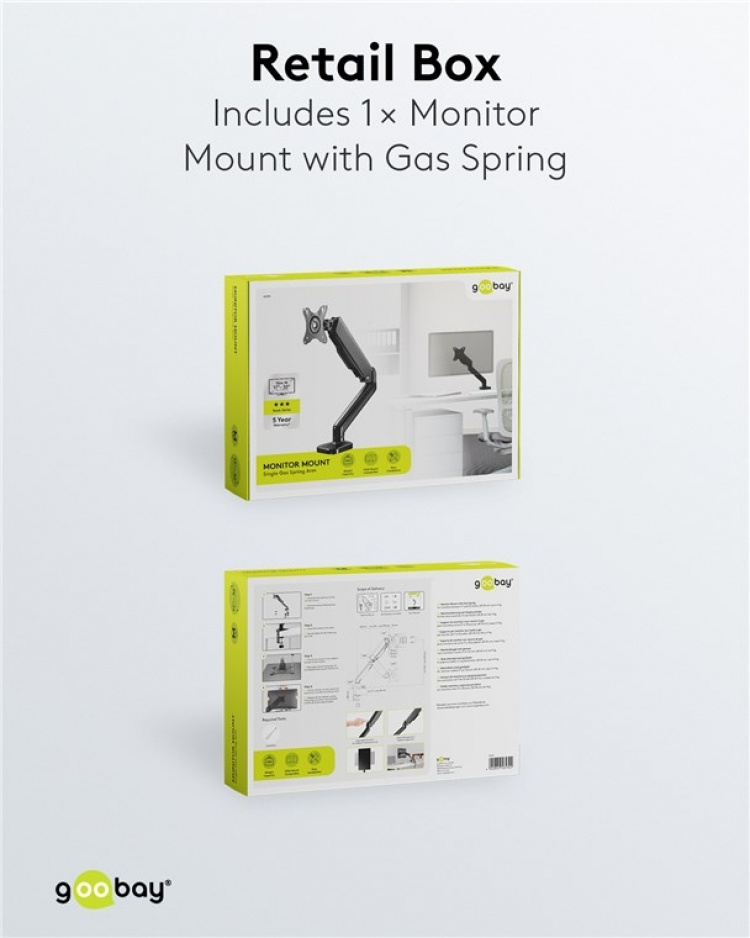 Goobay Skärmfäste med gasfjäder för skärmar mellan 17 och 32 tum (43-81 cm)