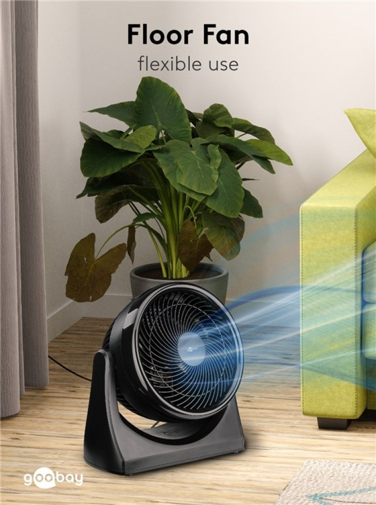 Goobay Golvfläkt 9 tum tyst luftkylare med strömkabel, diameter 23 cm, svart