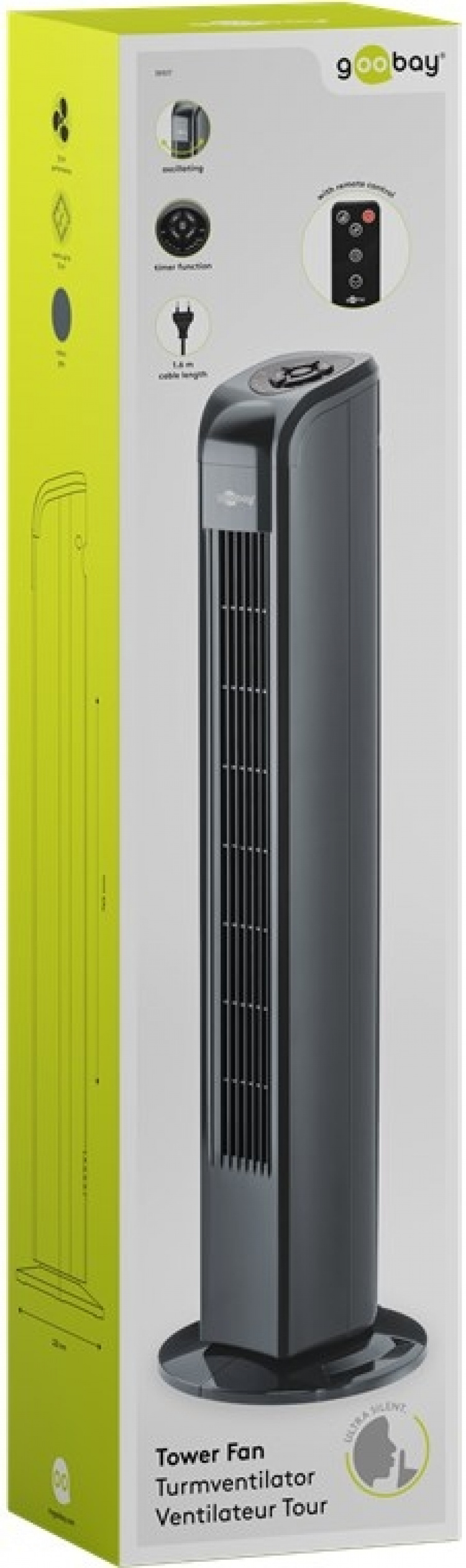 Goobay Tornfläkt med fjärrkontroll oscillerande, tyst kolonnfläkt med nätkabel, antracit