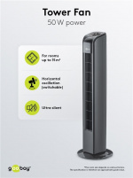 Goobay Tornfläkt med fjärrkontroll oscillerande, tyst kolonnfläkt med nätkabel, antracit