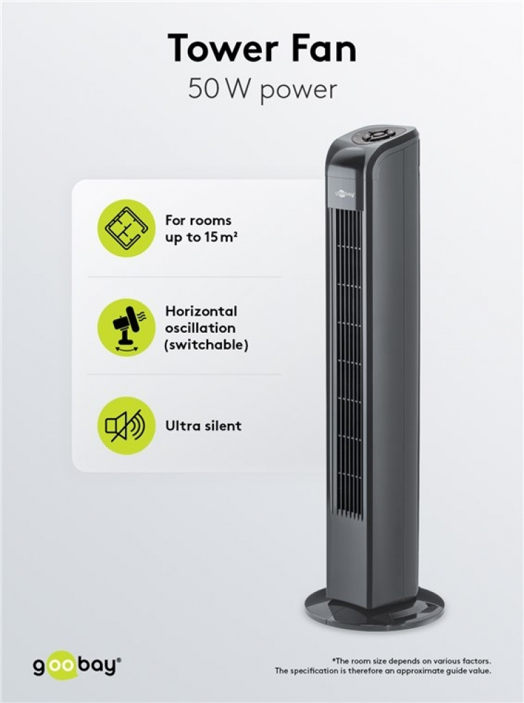 Goobay Tornfläkt med fjärrkontroll oscillerande, tyst kolonnfläkt med nätkabel, antracit