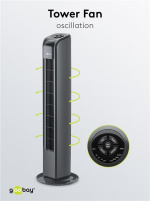 Goobay Tornfläkt med fjärrkontroll oscillerande, tyst kolonnfläkt med nätkabel, antracit