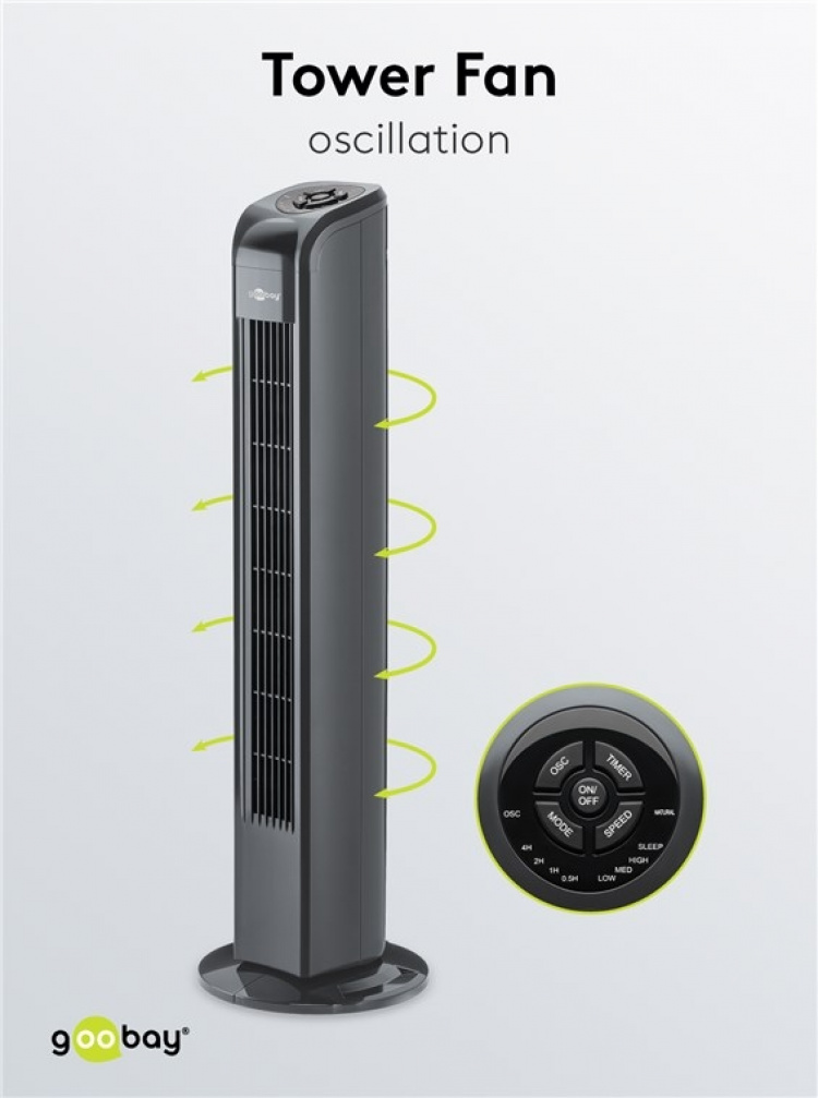 Goobay Tornfläkt med fjärrkontroll oscillerande, tyst kolonnfläkt med nätkabel, antracit