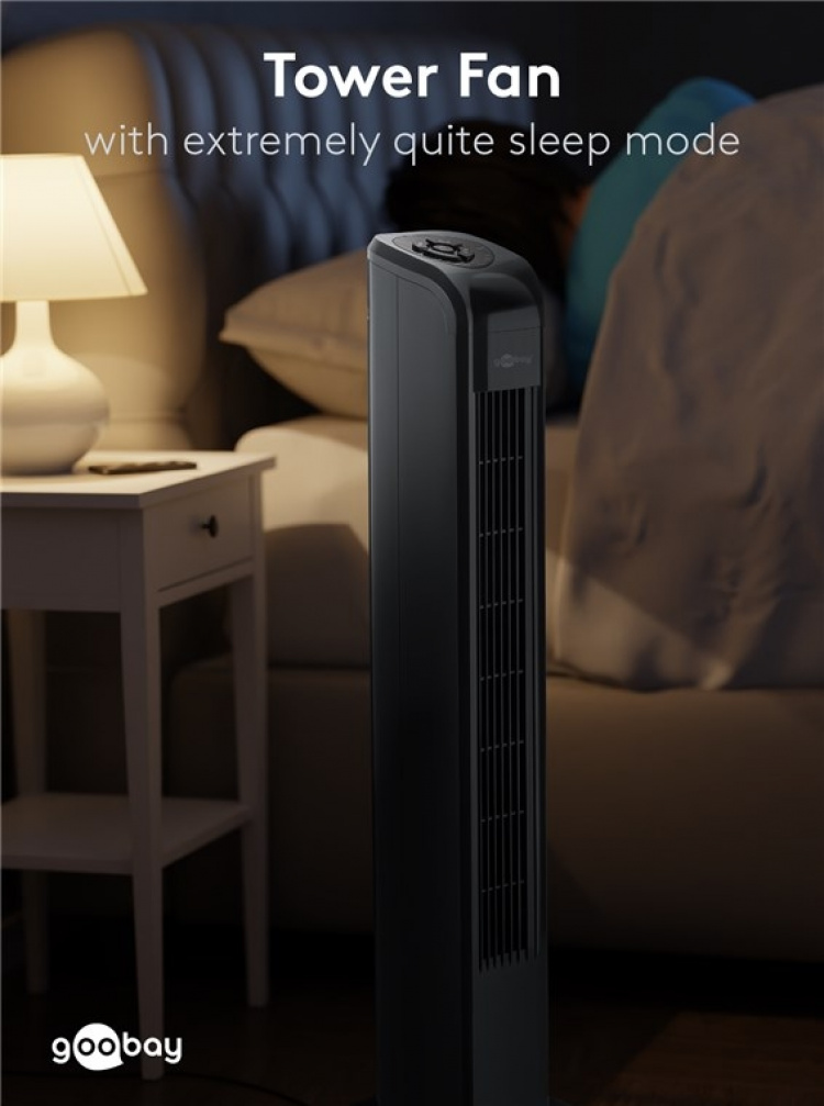 Goobay Tornfläkt med fjärrkontroll oscillerande, tyst kolonnfläkt med nätkabel, antracit