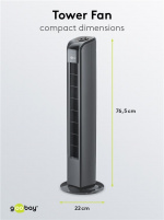 Goobay Tornfläkt med fjärrkontroll oscillerande, tyst kolonnfläkt med nätkabel, antracit