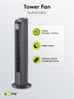 Goobay Tornfläkt med fjärrkontroll oscillerande, tyst kolonnfläkt med nätkabel, antracit