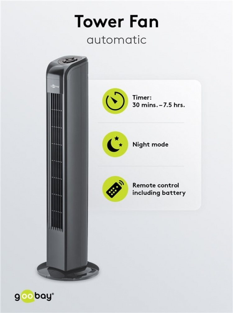 Goobay Tornfläkt med fjärrkontroll oscillerande, tyst kolonnfläkt med nätkabel, antracit