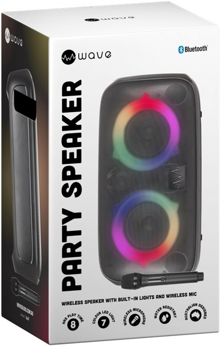 Waveaudio Wave Partyhögtalare bärbar Bluetooth-högtalare med mikrofon och LED-lampor för musiknjutning när som helst, var som helst