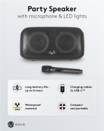 Waveaudio Wave Partyhögtalare bärbar Bluetooth-högtalare med mikrofon och LED-lampor för musiknjutning när som helst, var som helst