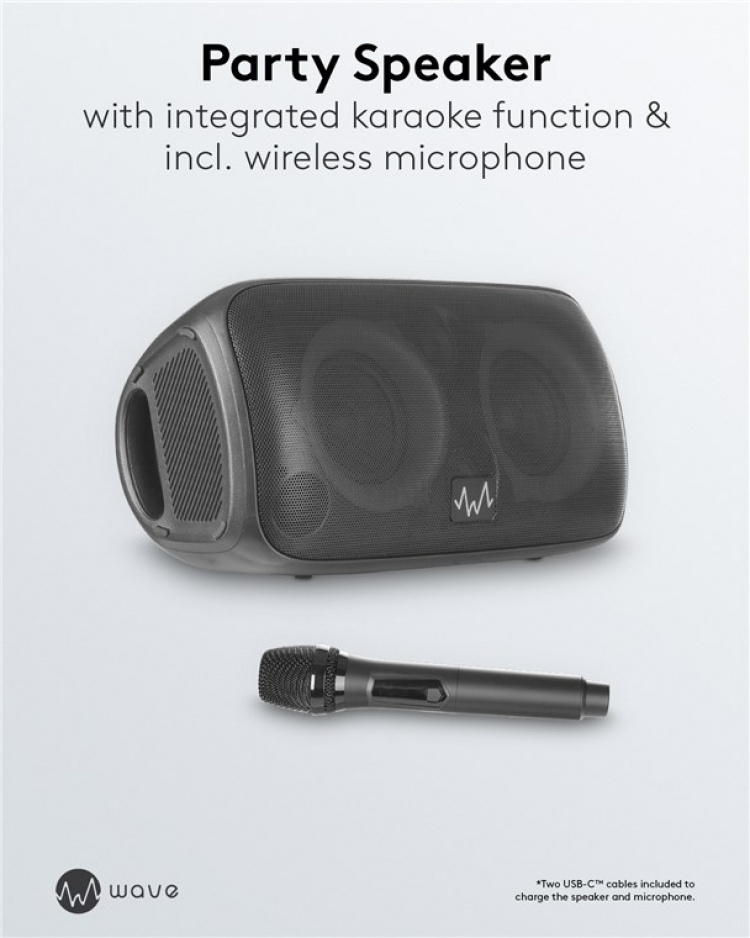 Waveaudio Wave Partyhögtalare bärbar Bluetooth-högtalare med mikrofon och LED-lampor för musiknjutning när som helst, var som helst